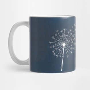 Dandelion Clock Linocut in Blue and White Mug